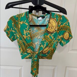 Cameo Green and Gold Baroque Crop Top